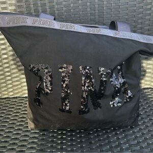 PINK Victoria's Secret Black Sequin Tote Bag